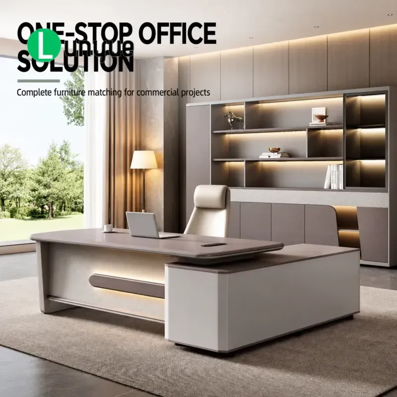 L Shaped Office Desk Luxury Wooden Computer Desk for Manager Boss Classic Traditional Executive Workstation High Quality Home