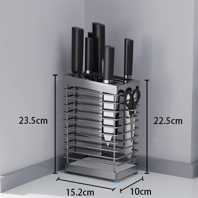 Multi-Slot Knife Holder Stainless Steel 304 Kitchen Storage Rack Anti-Mold Antibacterial Drainage Cutlery Organizer Knife Block