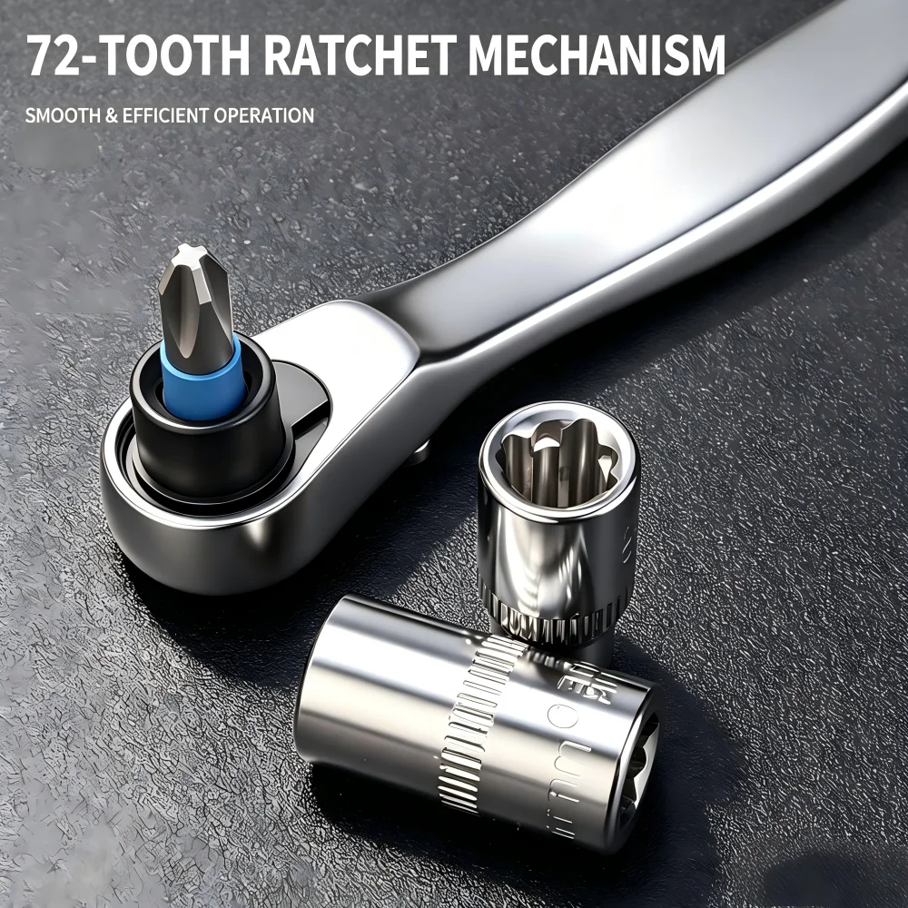 Mini Ratchet Wrench 1/4 Drive 72 Teeth Chrome Vanadium Steel Socket Bit Holder for Auto Motorcycle Bicycle Repair Hand Tools