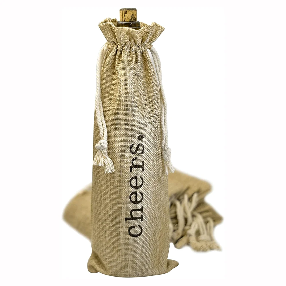 

3Pcs Cheers Burlap Wine Drawstring Bag Desktop Decoration for Wedding Birthday Housewarming Christmas & Wine Tasting Party Gifts