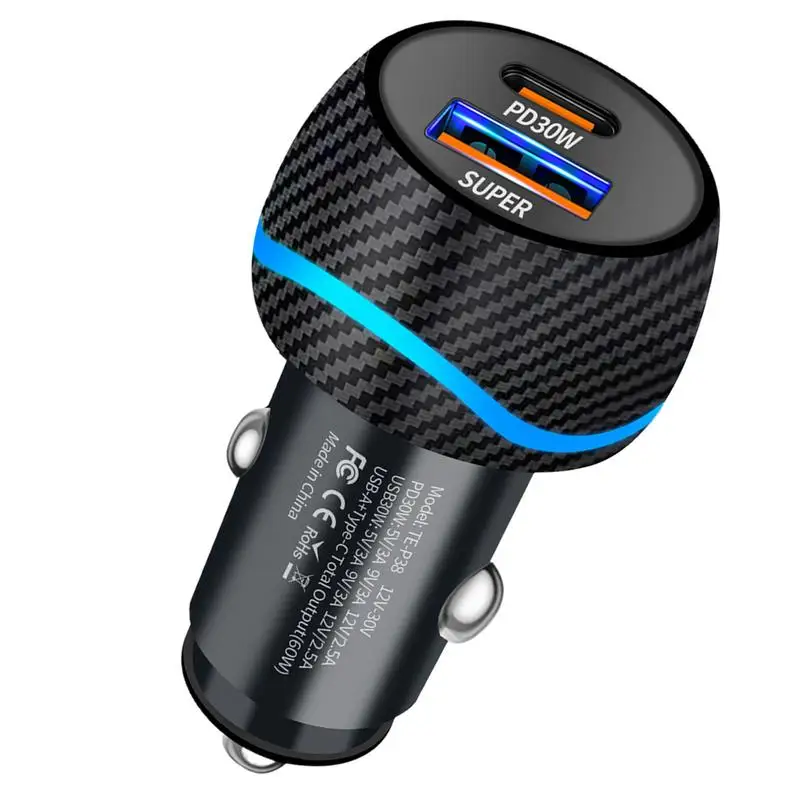 Супер быстрое автомобильное зарядное устройство с двумя портами, 60 Вт, быстрая зарядка, автомобильное зарядное устройство, автомобильное зарядное устройство, вилка для регистратора вождения