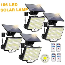 106LED Outdoor Solar Light with Motion Sensor Remote Control IP65 Waterproof at Patio Garden Security Body Induction Wall Light