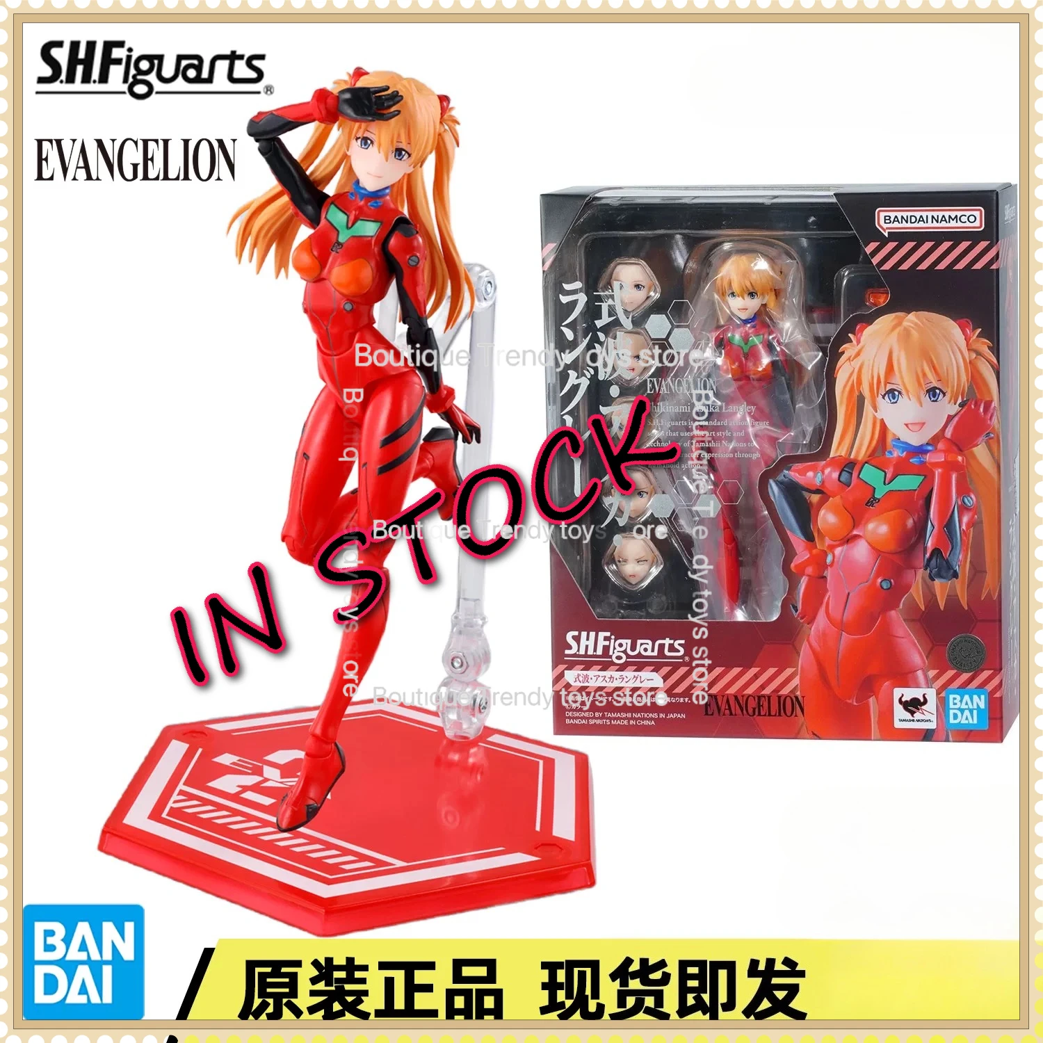 

Original Genuine Model Bandai SHF Evangelion 14cm Shikinami Asuka Langley Action Figure Anime Toys Gifts Collections Figurine