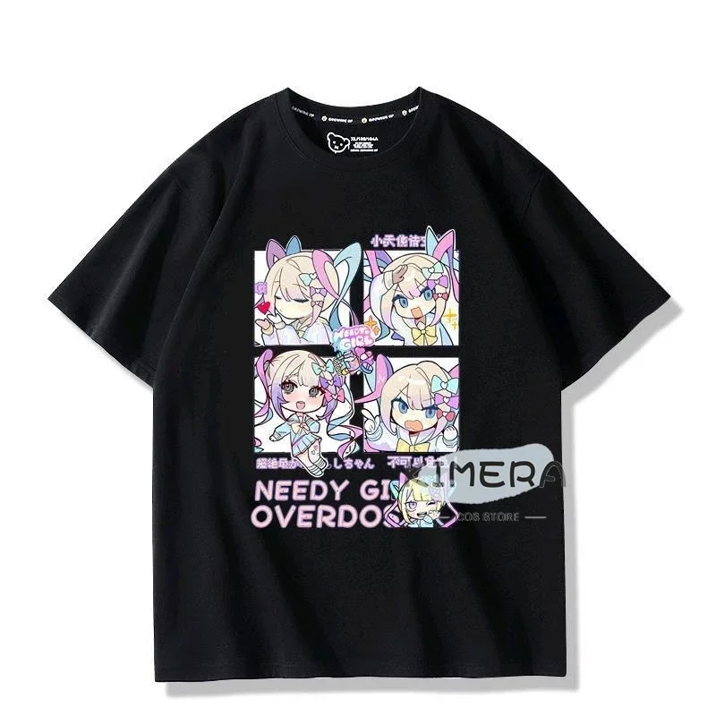 T-shirt preta de grandes dimensões Needy Girl para homens e mulheres OVERDOSE Kangel, T manga gráfica, top bonito, manga curta, roupa de casal kawaii, verão