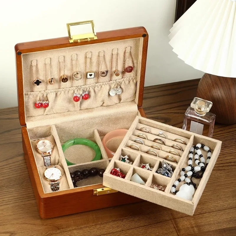 

Коробки-органайзеры для ювелирных изделий из цельного дерева, футляры для ювелирных изделий, ожерелья и колец, большая коробка для хранения ювелирных изделий, дорожный футляр для сережек с подвеской