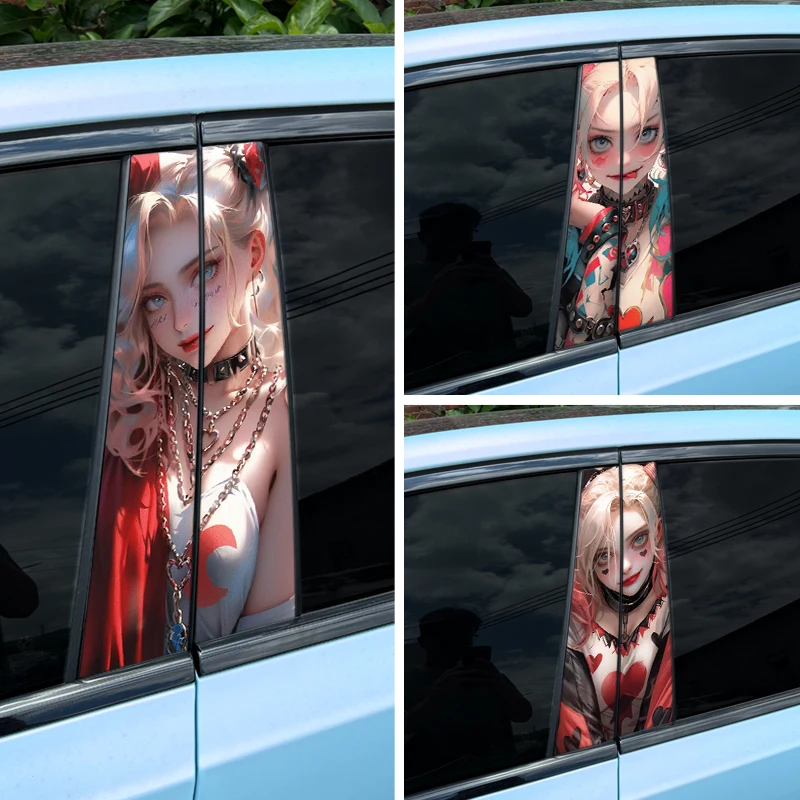 1/2pcs Joker Lady Car Stickers Auto B Pillar Waterproof Decoration Cover Scratches DIY Car Doors Pillar Sunscreen Vinyl Decals view 2