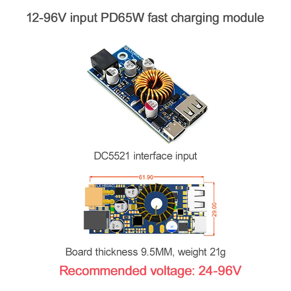 QC2.0 QC3.0 Podwójny moduł szybkiego ładowania USB typu C DC-DC 12-96V do 5V Step Up Regulator napięcia zasilacza Buck Converter