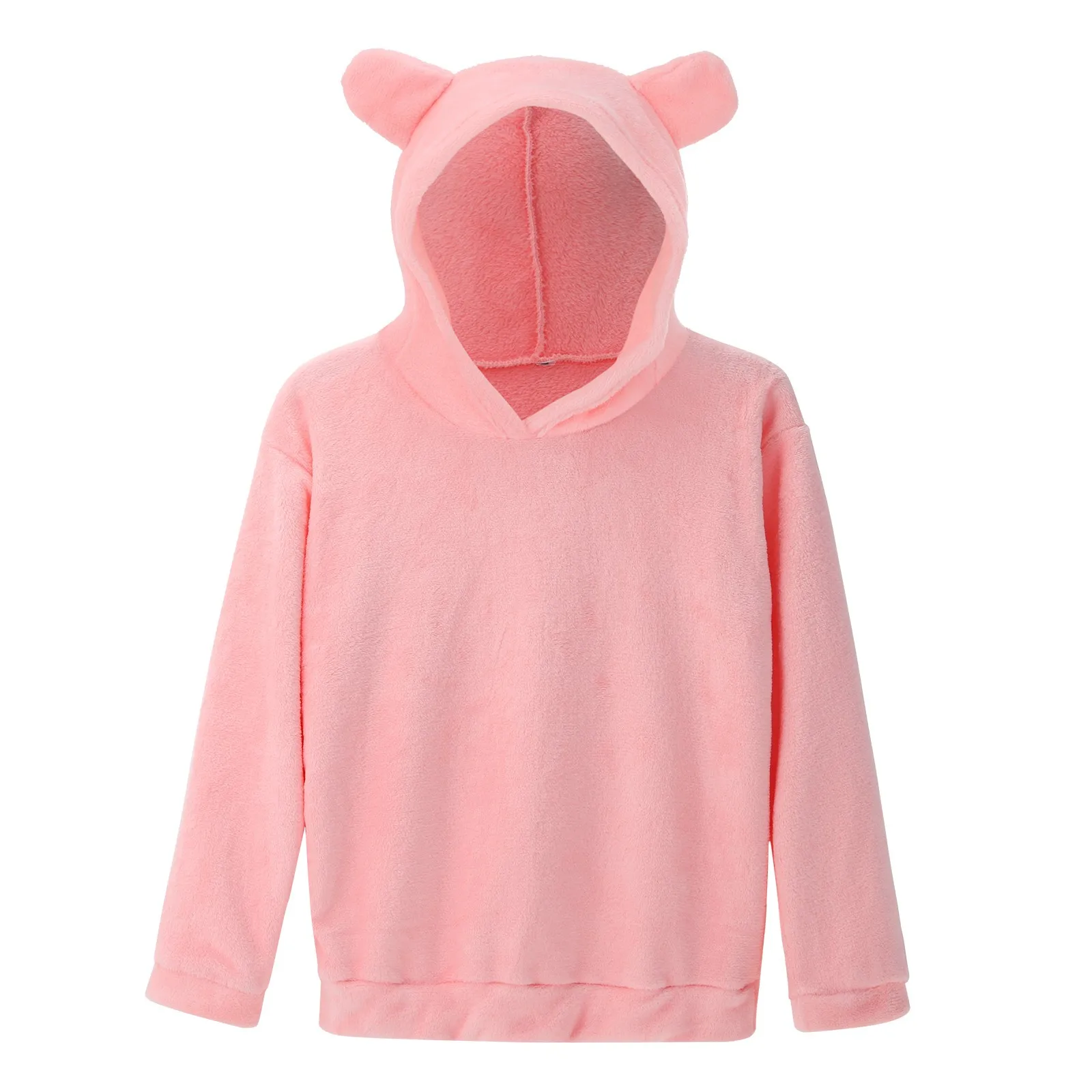 

Autumn Winter Warm Long Sleeve Sweatshirt Women'S Solid Color Hoodie Cute Bear Ear Hood Pullover Fleece Casual Warm Sweatshirt