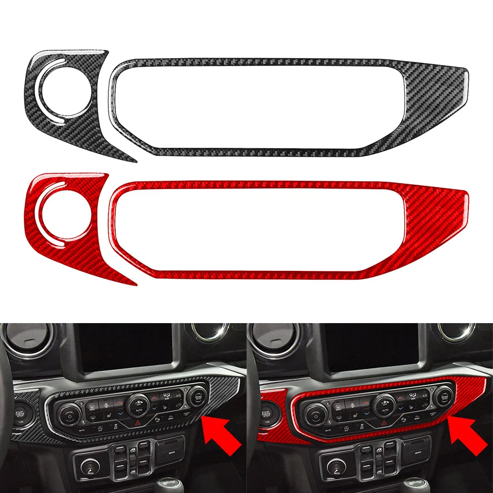 2Pcs Carbon Fiber Pattern Car AC Climate Control Cover Trim Decoration For Jeep Wrangler JL JLU 4XE Gladiator JT LHD ONLY