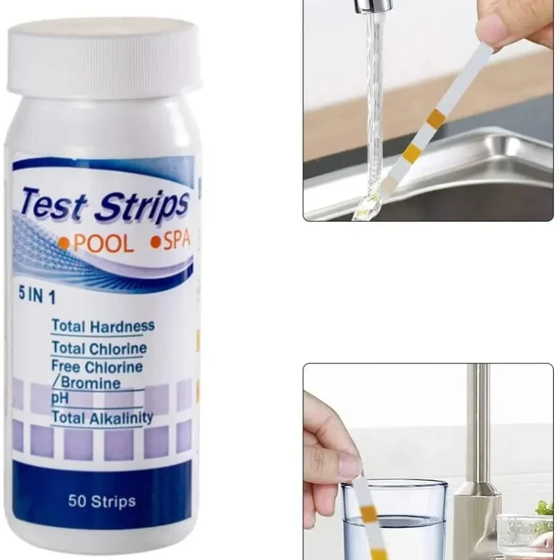 Bottled 5 in 1 PH Test Strips Multipurpose  SPA Swimming Pool Water Tester Paper Hardness Tool 50pcs Ph Tester Water Tester Tool
