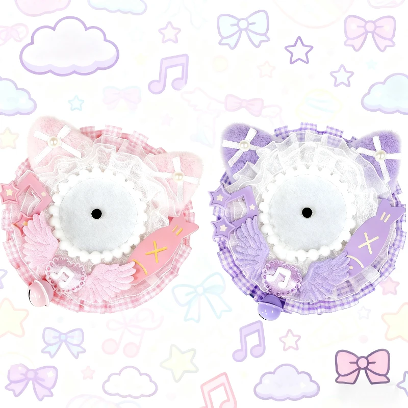 Japanese Sweet Cute Lace Cat Ear Badge Holder for 58-75mm Pins - Anime & Game Round Tinplate Badge Display Tray Beautify Garland