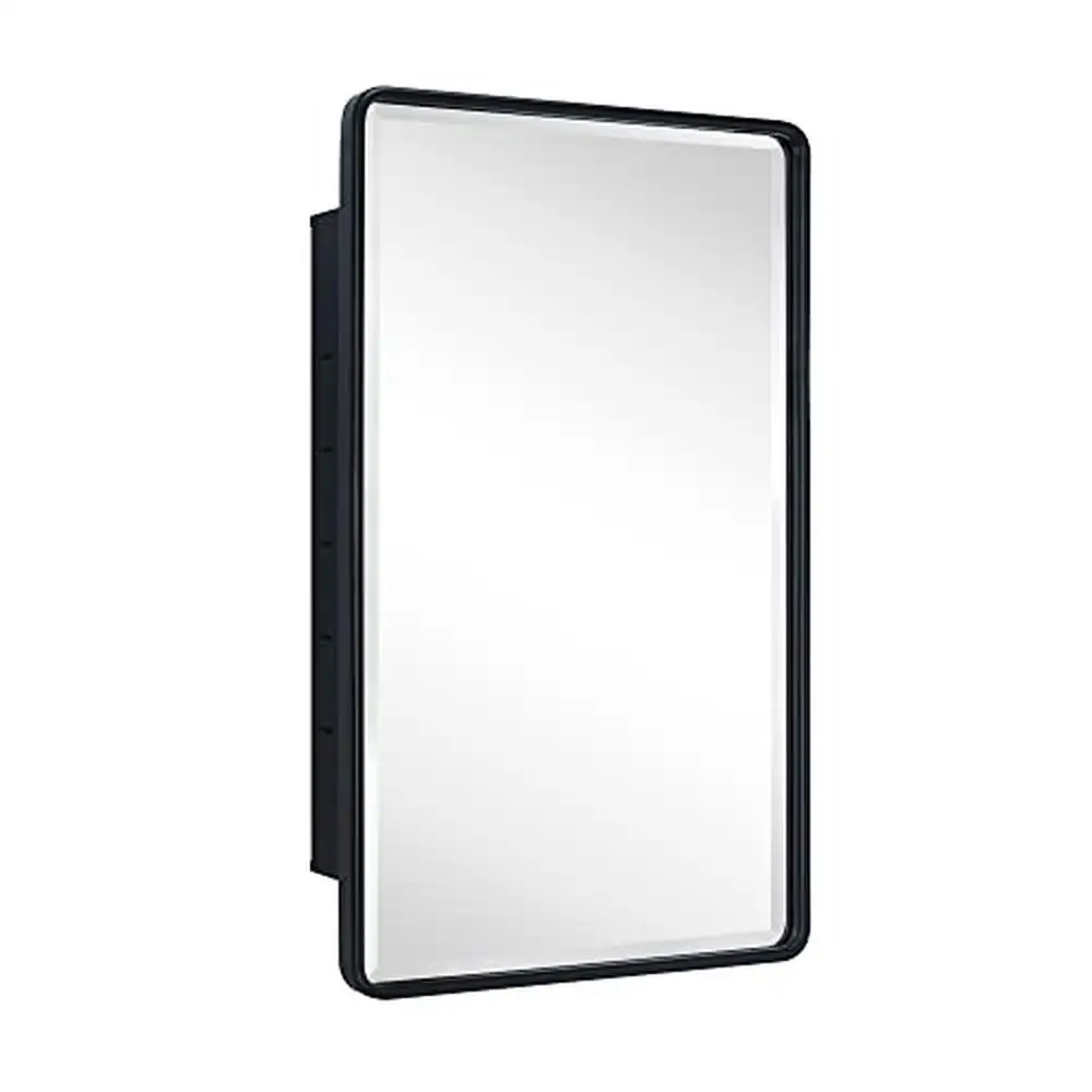 Miroir d'armoire à pharmacie à cadre en aluminium noir, étagères en verre réglables, style ferme, degré de qualité supérieure, 16.5 po x 4.89 po x 27.5 po