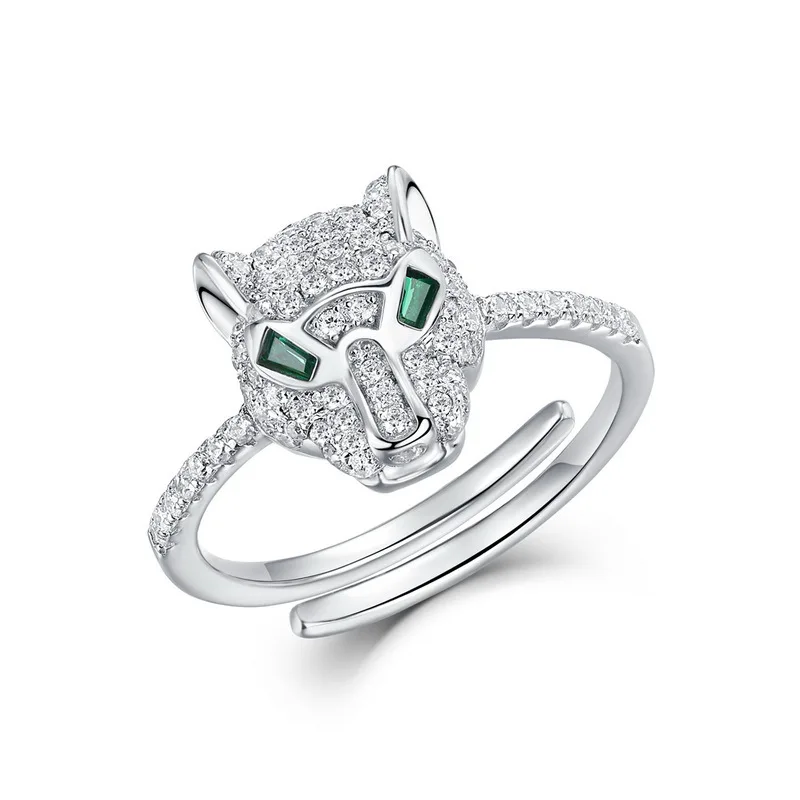 925 Sterling Silver Open Rings For Women Hollow Leopard Head Ring Animal Sparkling Cubic Zirconia Jewelry Gifts Hip Hop