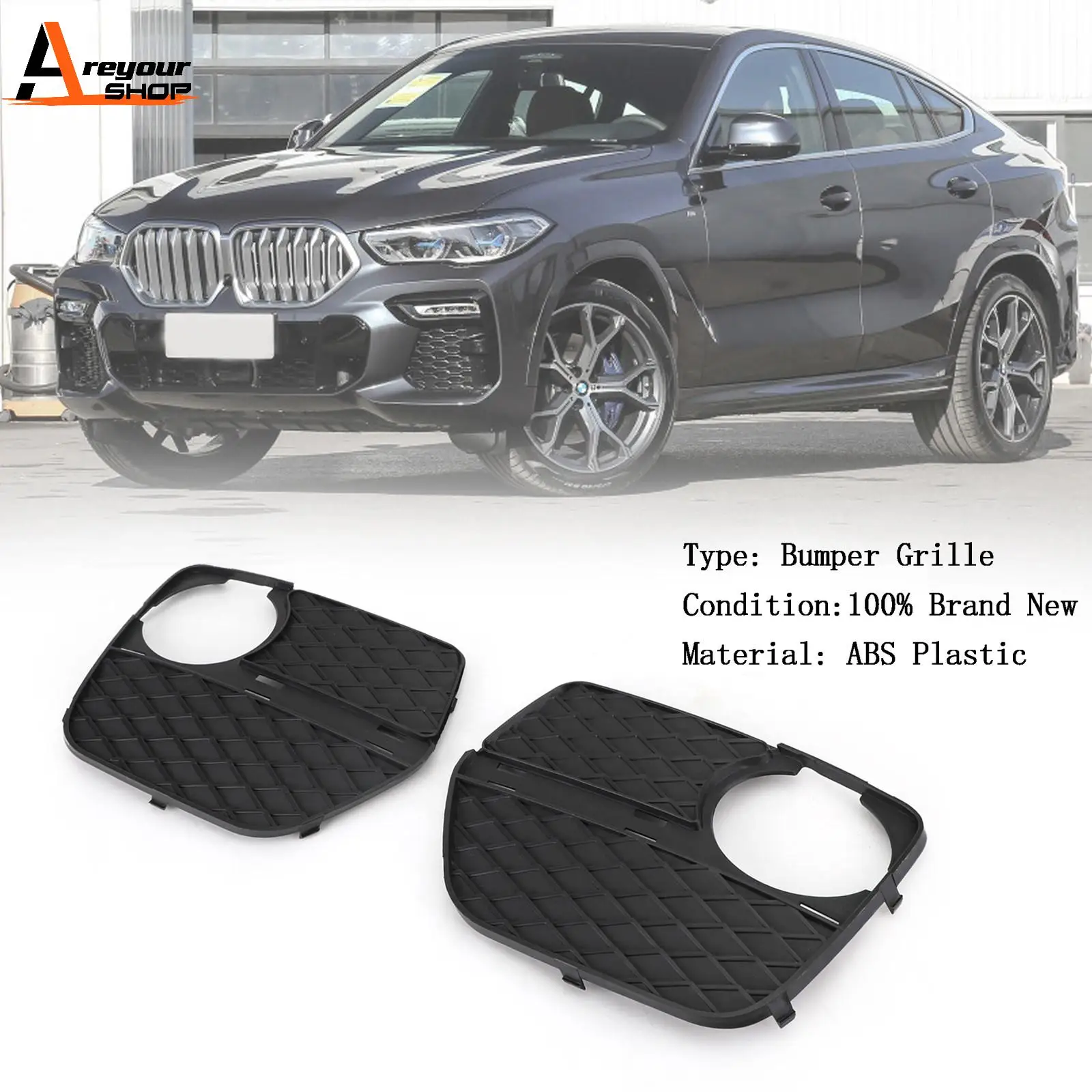 Areyourshop Front Bumper Closed Grid Fog Light Grille Left & Right Fit For BMW X6 2012 2013 2014 51117312605 51117312606 Car