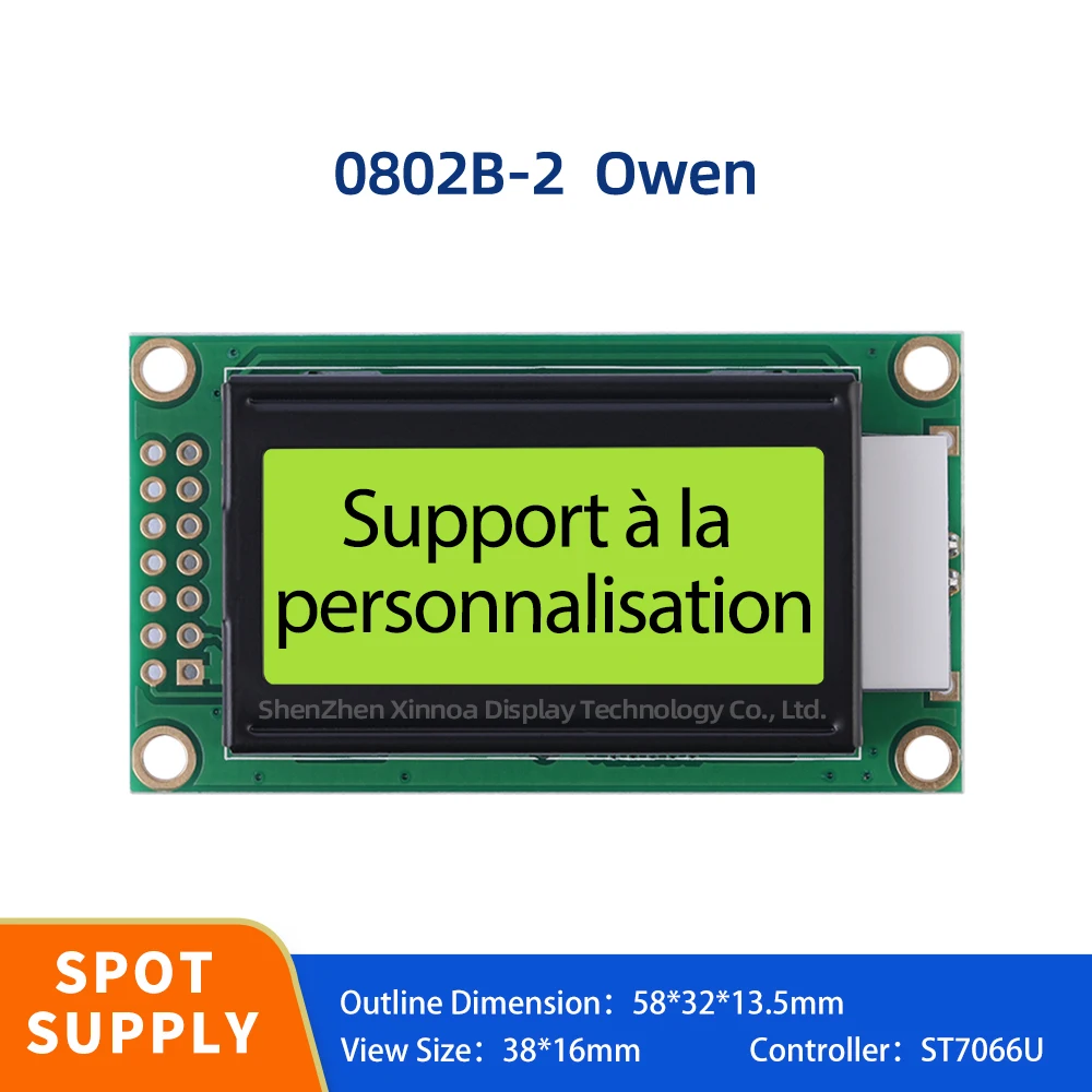 Original ST7066U Chip LCM Display Module 2*8 LCD 14PIN 58*32*13.5Mm Yellow Green Film European 0802B-2 Character LCD Screen