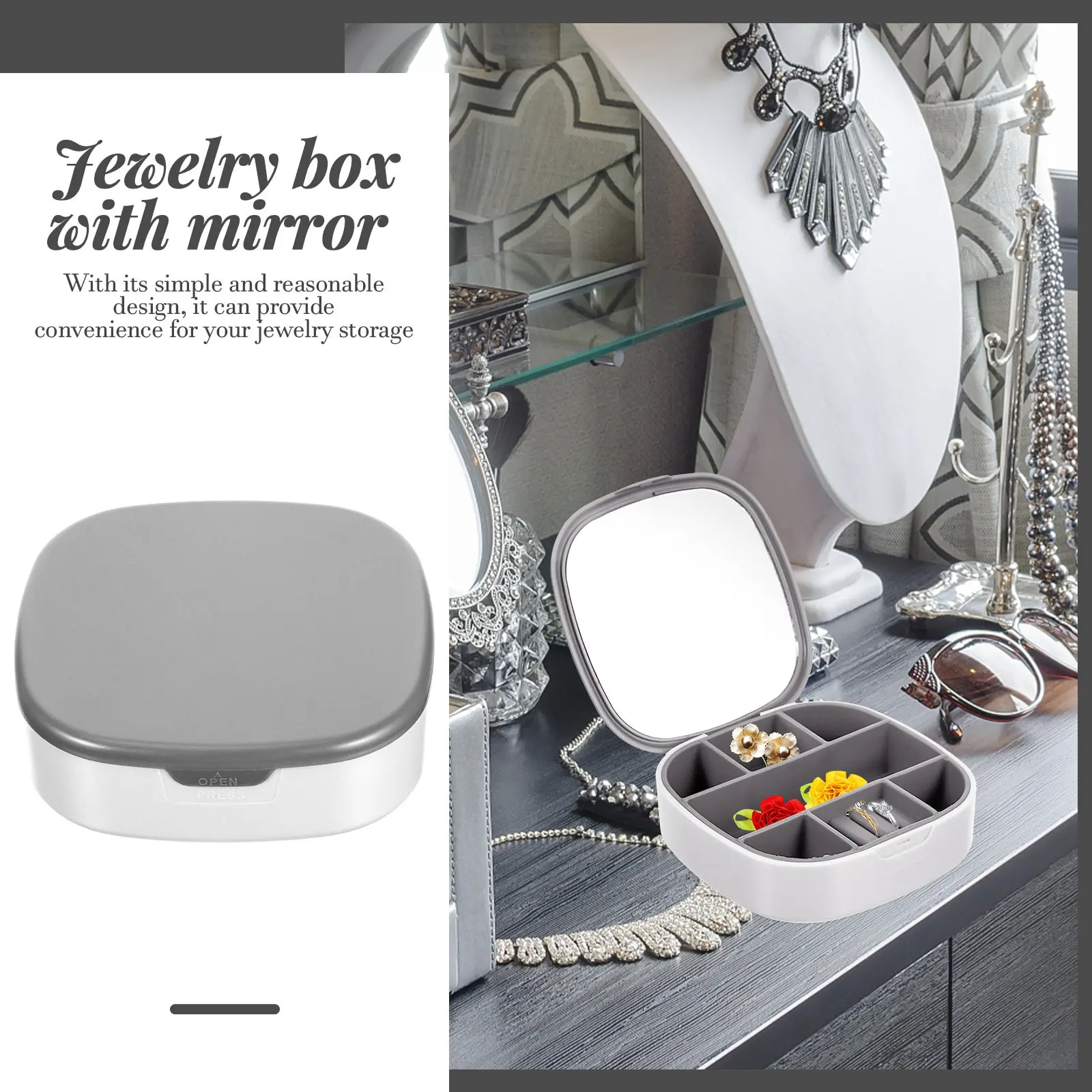 Vintage Style Jewelry Display Case with Mirror for Travel and Desktop Organization Gifts Makeup Organizer with Mirror