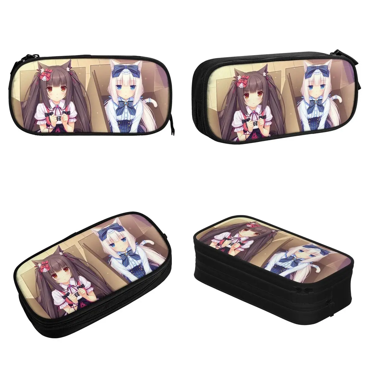 Nekopara الشوكولاته الفانيليا مقلمة الأزياء Kawaii أنيمي أوتاكو المشجعين أكياس القلم فتاة صبي سعة كبيرة مكتب التجميل قلم رصاص مربع