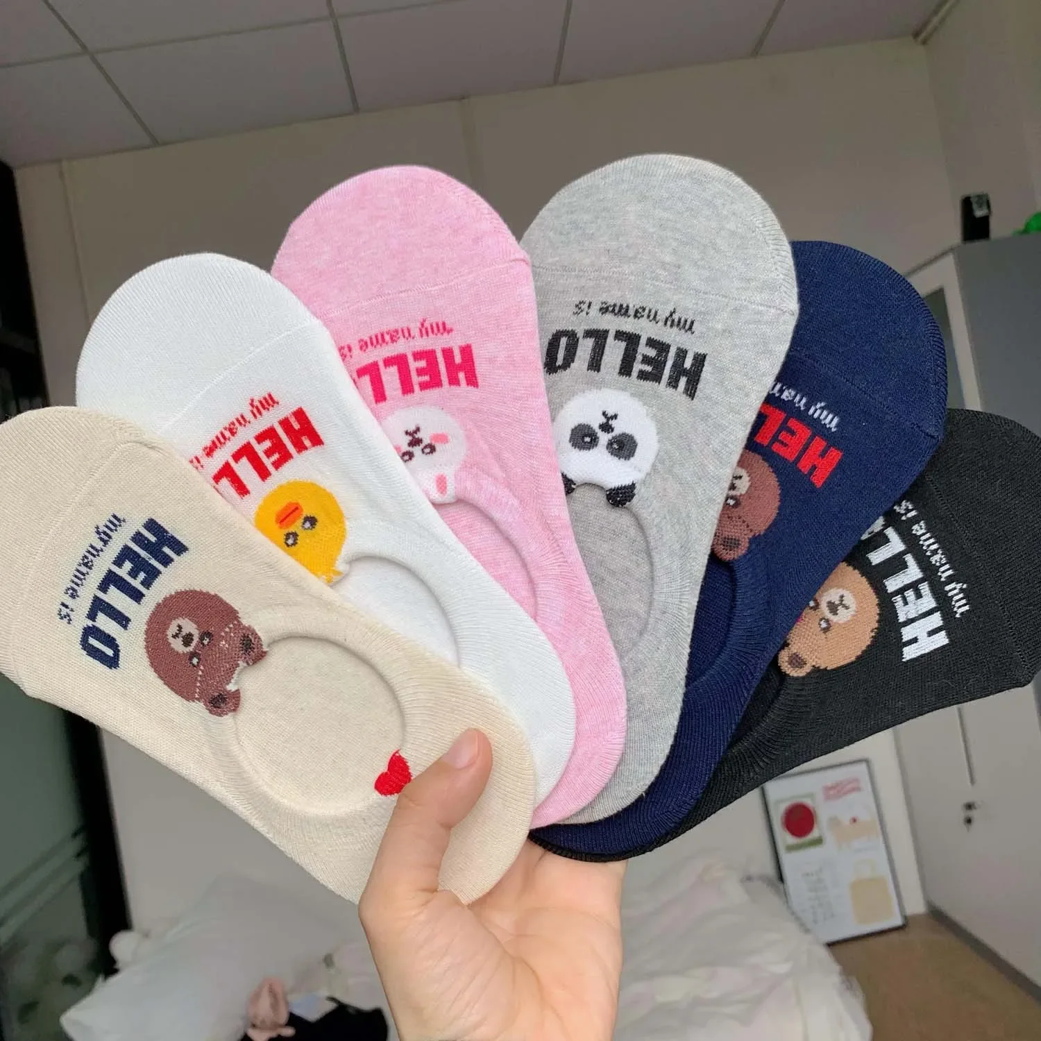 

6Pcs Women's Summer Thin Cute Bear Shallow Socks Cute Love Silicone Non-slip Invisible Boat Socks