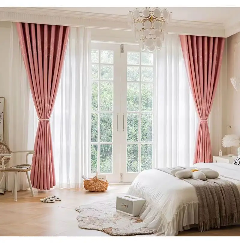 Custom Size Ginkgo Leaf Jacquard Fashion Curtains with White Sheer Tulle Elegant European Window Decor for Living Dining Bedroom