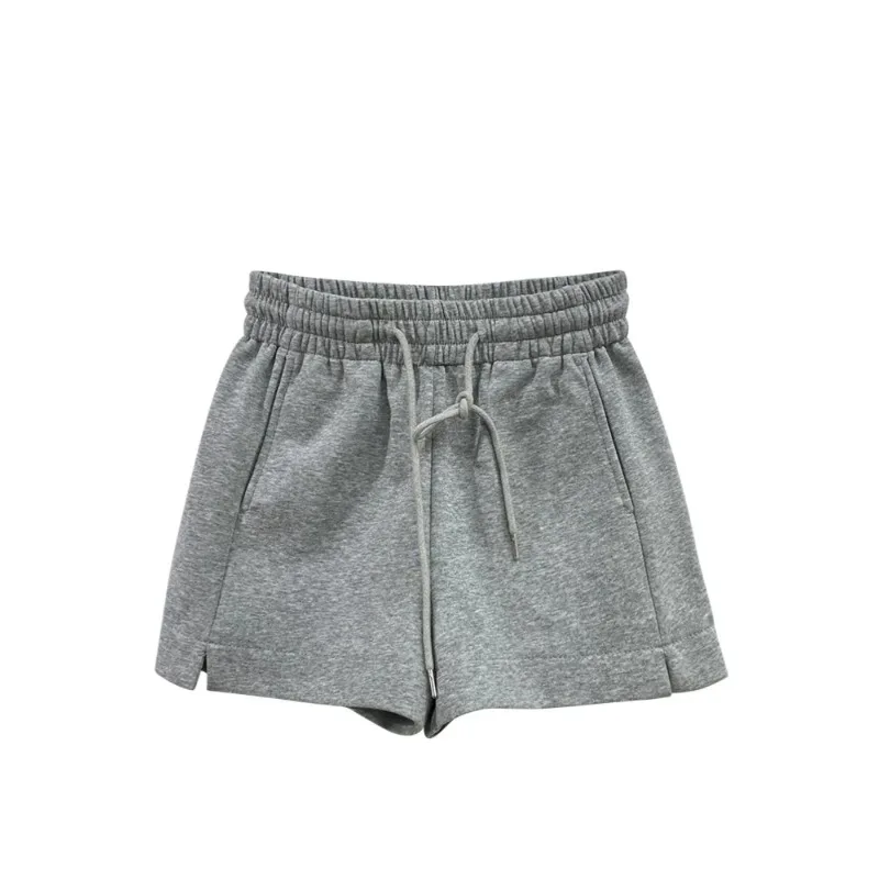 Simple Casual High Waist Side Slit Short Pants Women's Summer 2025 Loose Slim Wide Leg Sports Drawstring Trousers