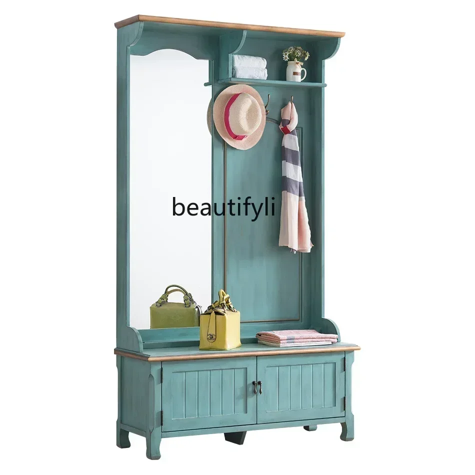 

12NewCoat Cabinet Vintage Two Door Bedroom Mediterranean Style Hanger Shoe Cabinet Combination with Mirror