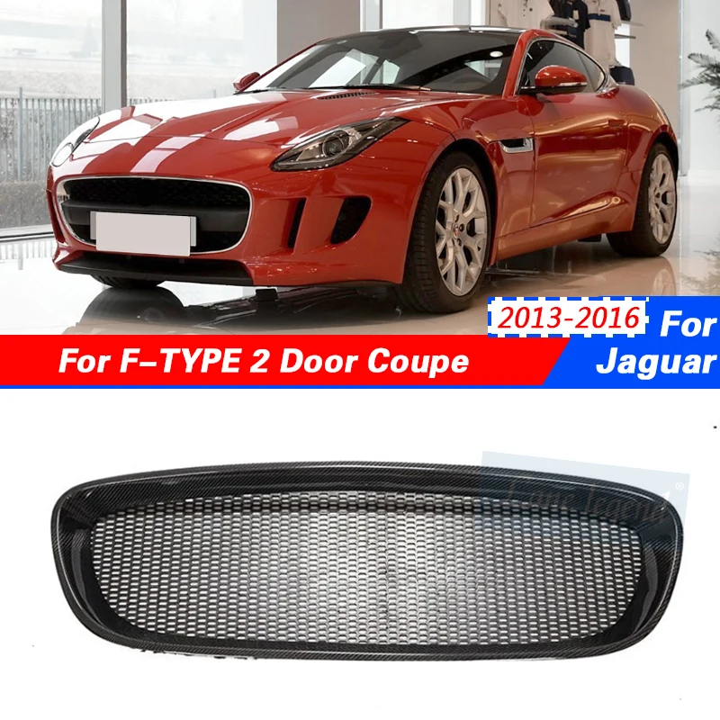 Car Front Bumper Mesh Grille Carbon Fiber For Jaguar F-TYPE  2-Door 2013-2016 Auto Front Grill External Air Vents Cover