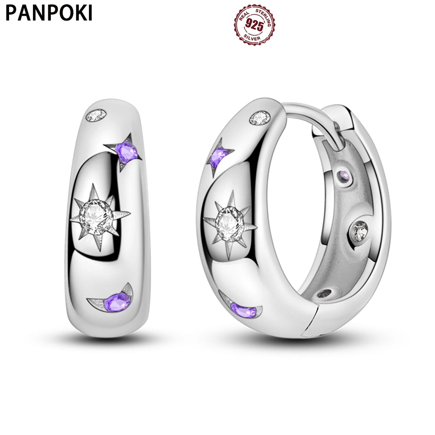 

925 Sterling Silver Purple Sun Moon Star Earrings Jewelry Versatile Hoop Earrings For Women Jewelry Birthday Party Fine Gifts