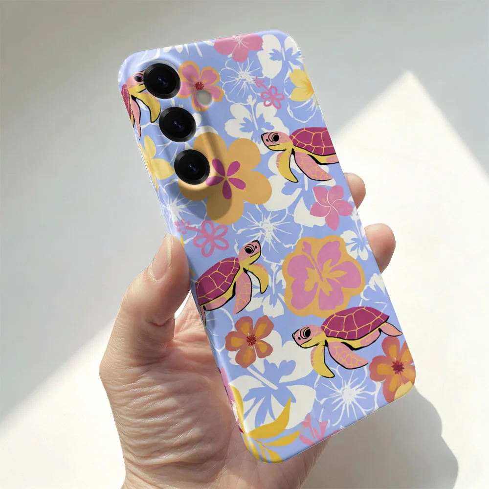 Funny Turtle Floral Case For Samsung A55 54 53 52 71 73 12 13 14 15 16 17 23 25 26 32 34 35 36 Hard PC Phone Cover Capa Coque