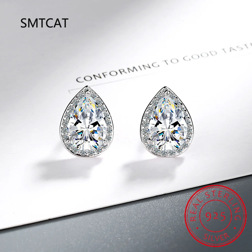 4Carat Pear Cut Real Moissanite Diamond Earrings with Certificats 925 Sterling Silver Waterdrop Shape Stud Earring for Women Men