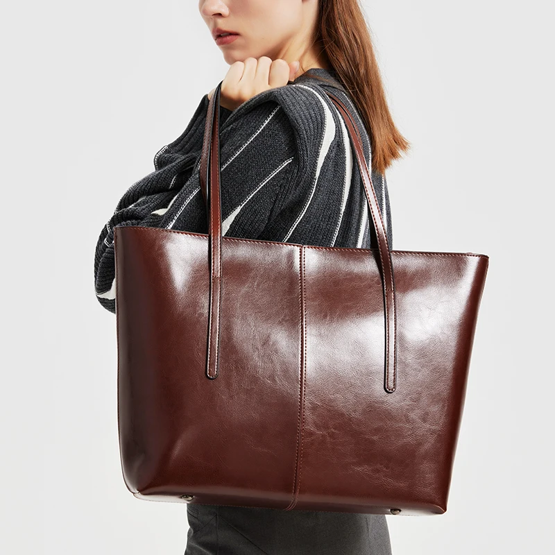 

Women's Cow Real Leather Shoulder Bag Female Retro Luxury Designer Cowhide Handbags Ladies Commuting Large Capacity Tote Bags