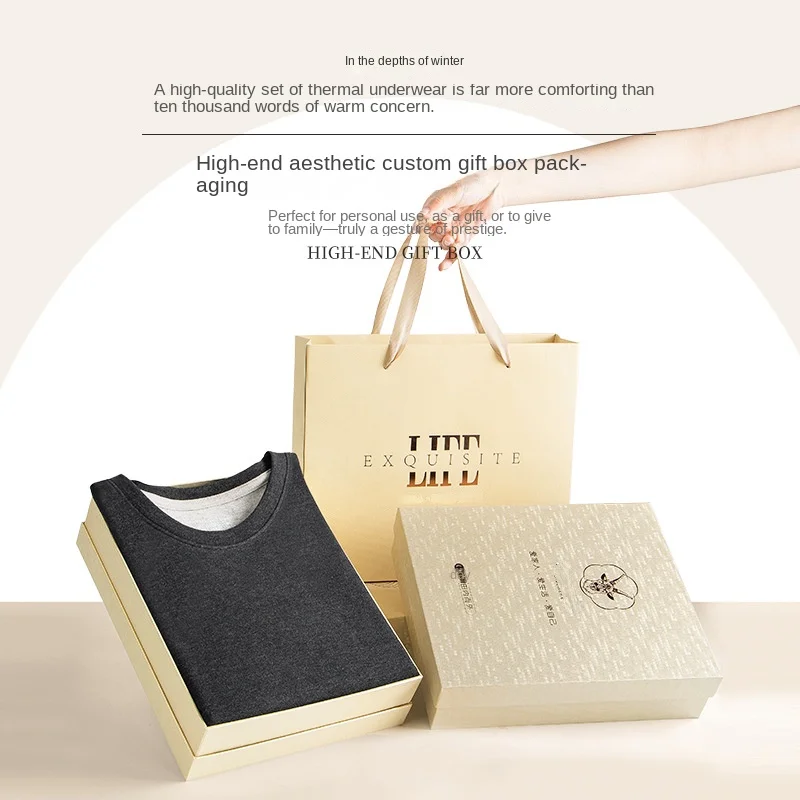 Men's Goat Cashmere & Silk Thermal Underwear Set, Fleece‑Lined Thickened Base Layer Long Johns for Autumn & Winter