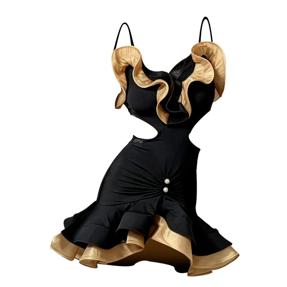 2026 New Latin Dance Dress for Women Ruffle Cutout Cha Samba Rumba Competition Costume Sleeveless Salsa Competition Wear view 6