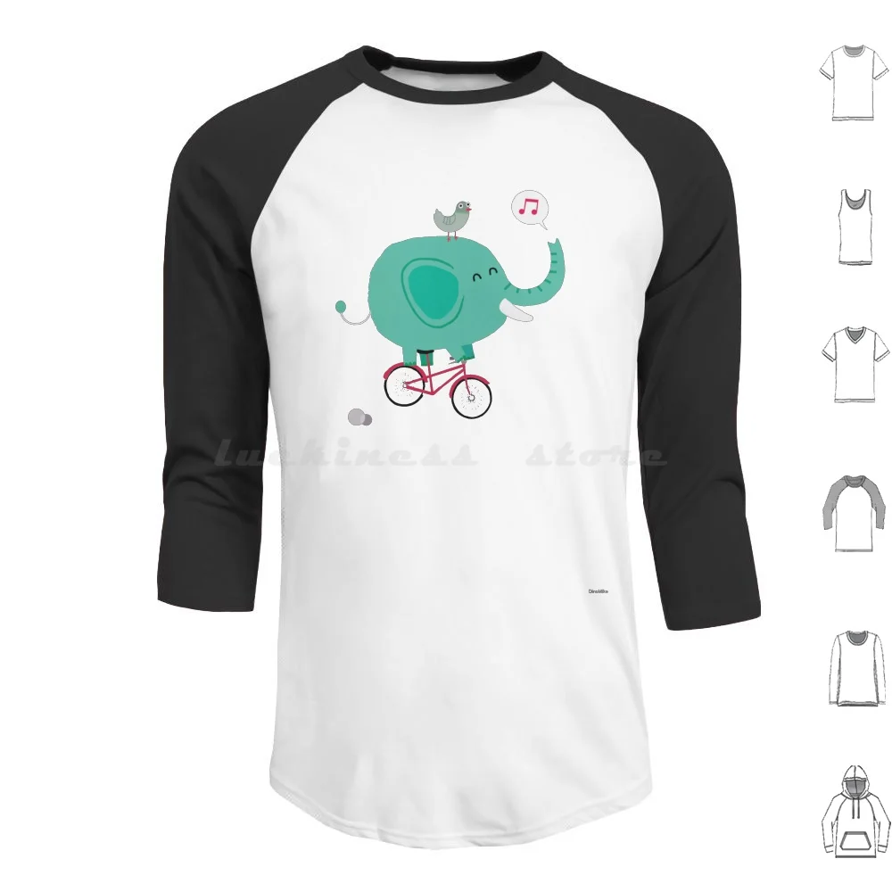 Bike Ride Hoodies Long Sleeve Elephant Pigeon Animal Bird Cute Character Bike Bicycle Biking Dinomike