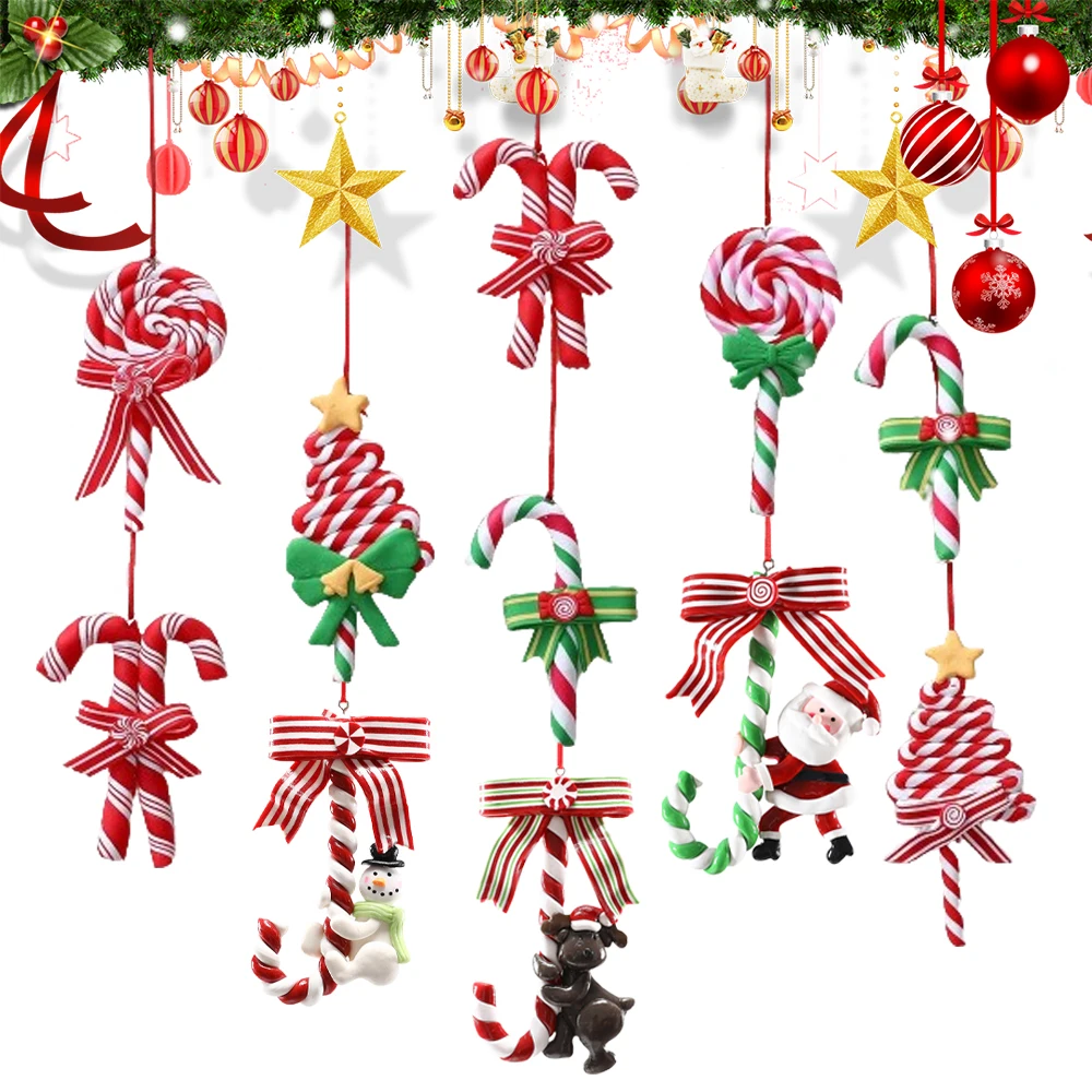 

Christmas Tree Red White Lollipop Hanging Ornaments Clay Rainbow Candy Cane Xmas Pendant Home New Year Kids Gift Christmas Decor