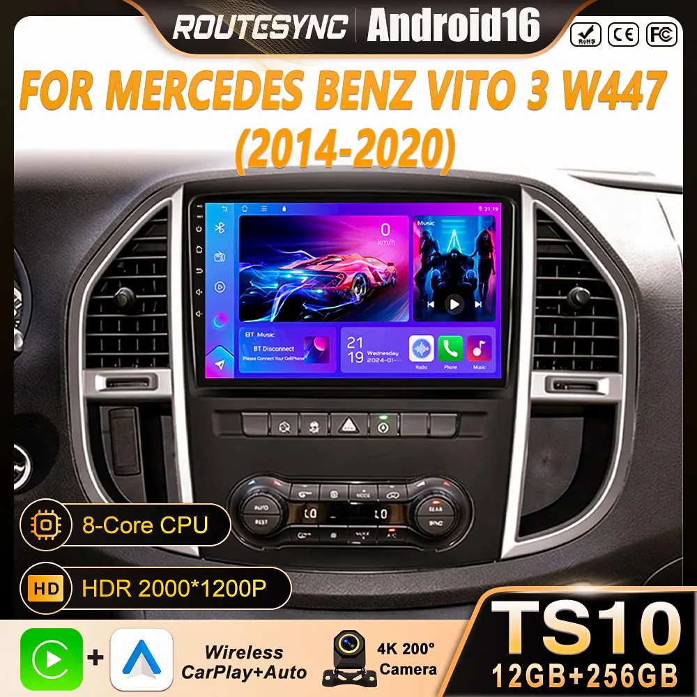 Android 15 Carplay Auto Car Radio For Mercedes Benz Vito 3 W447 2014-2020 Navigation Multimedia Video Player Stereo Head Unit BT