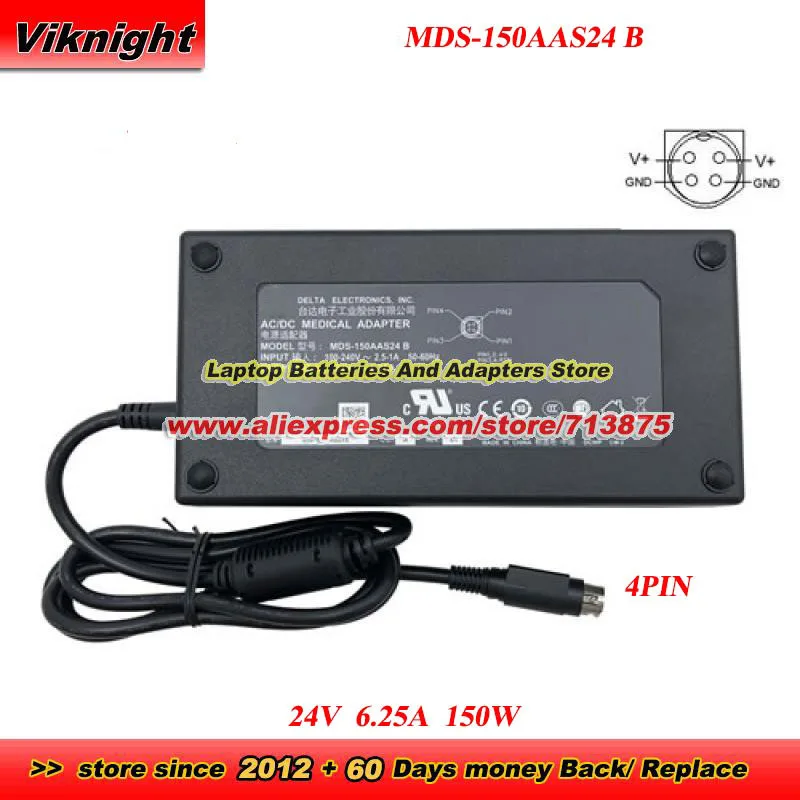 MDS-150AAS24 B AC Adapter 24V 6.25A 150W MDS150AAS24B with 4 Pin Power Adapter Charger