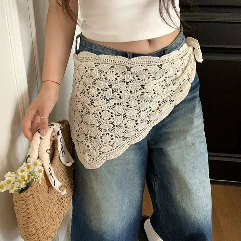 

Вязаный головной платок с цветочным принтом в деревенском стиле для девочек, вязаный пояс, женский литературный вязаный крючком шарф для волос, бандана, повязка на голову, шапка