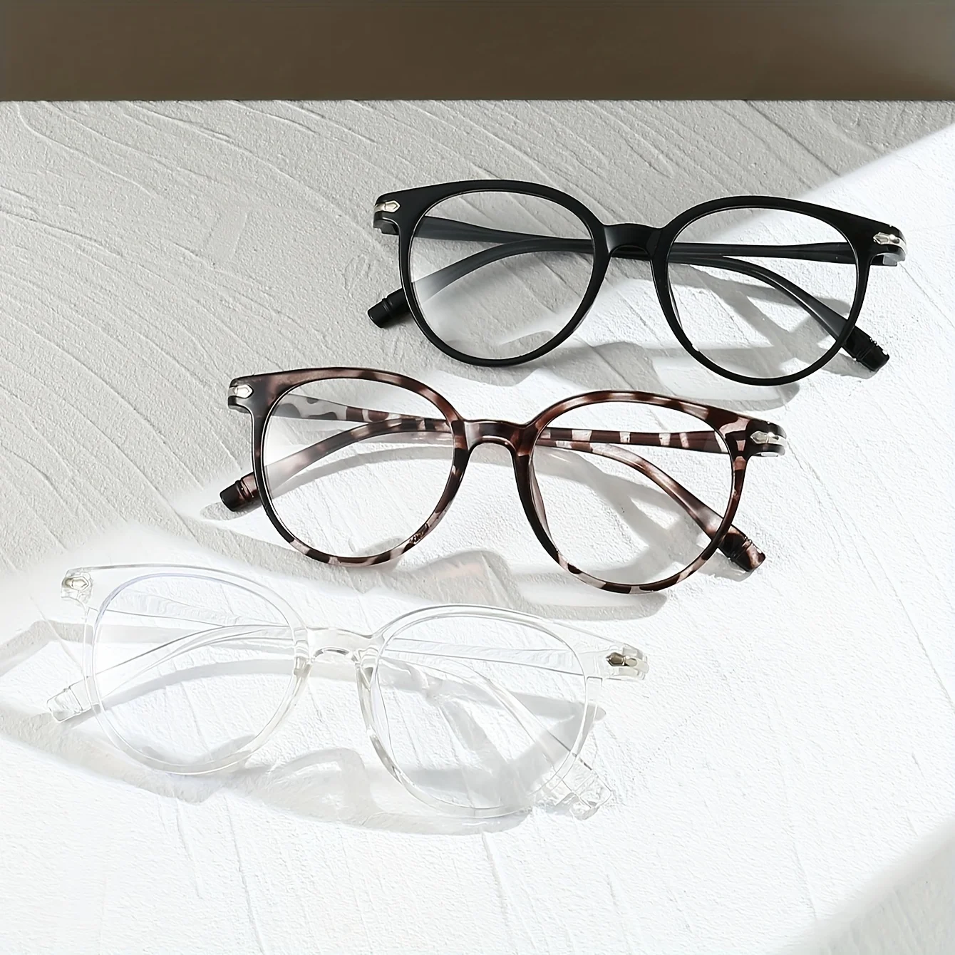 

3Pcs Oval Frame Fashion Glasses Set, Rice Nail Trendyy Design, Transparent Lenses, Simple and High-End, Suitable for Daily Wear