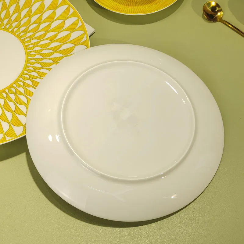 European Yellow Style Tableware Bone China Cup Personality Western Cuisine Plate Geometric Creative Household Steak Dinner Plate