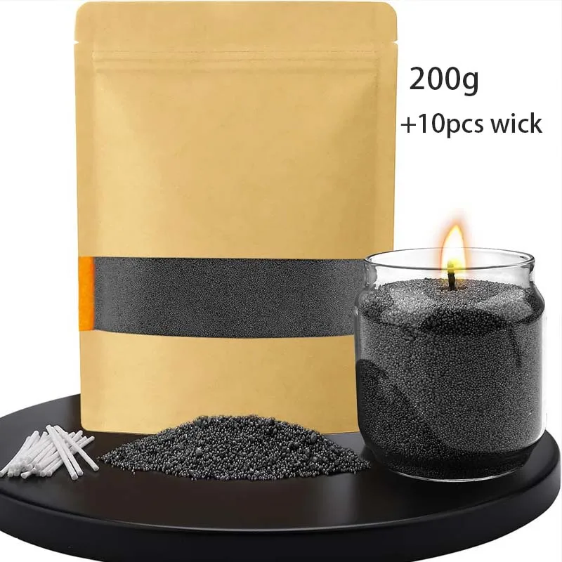 Black Candle Sand with Wick, 200g with 10 Wicks Pearl Candles Sand, Pearled Candle, Wax Granules for Wax Candle Making view 5