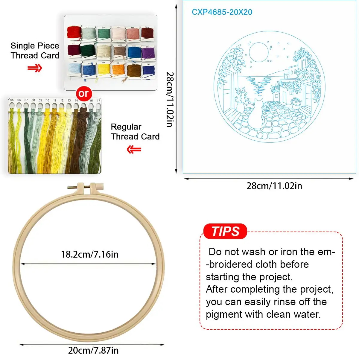 1 Stück 20X20CM/15X15CM 7,87/6,3 Zoll Die Katzen auf der Straße Stickerei-Starter-Kit DIY-Kit DIY-Stickerei-Set Handarbeiten – Detail 5