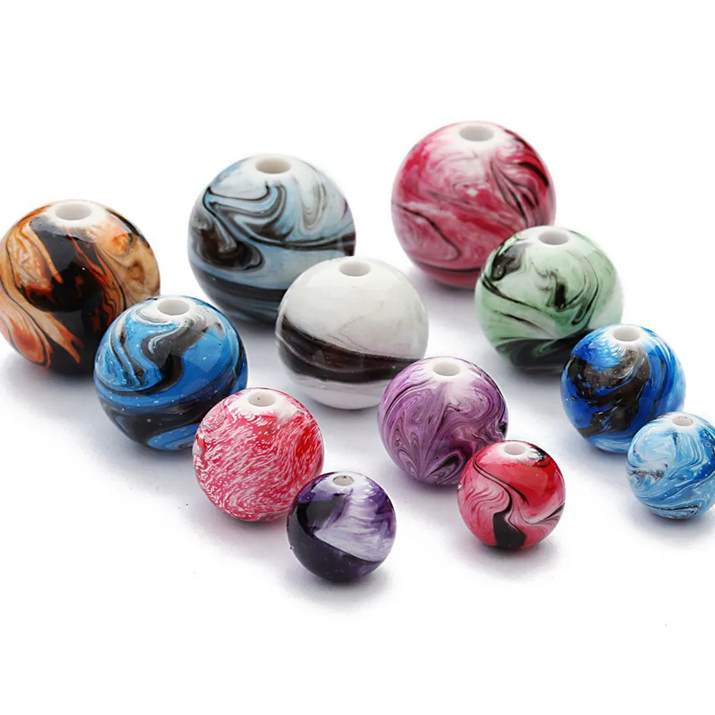 

100Pcs 12Mm Assorted Color Resin Beads Artistic Ink Design DIY Jewelry Making Beads for Bracelet Chain Necklace Craft Supplies