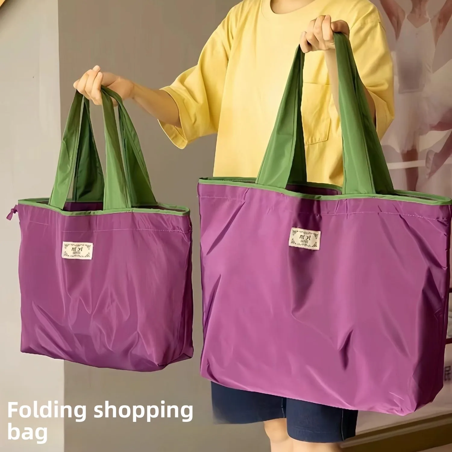 Large Size Drawstring Shopping Bag Fashionable and Environmentally Friendly Shoulder Bag Foldable Bag Waterproof Shopping Bag