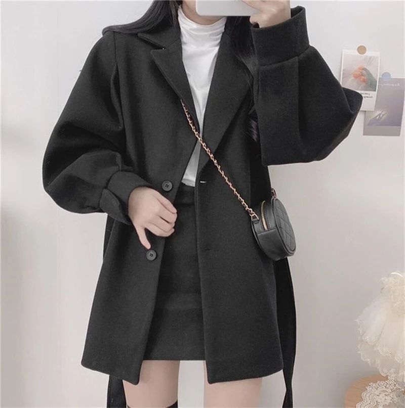 

2025 New Autumn Winter Jackets Slim Waist Belt Notched Suit Collar Thick Warm Hepburn Style Mid-length Women's Woolen Coat Trend