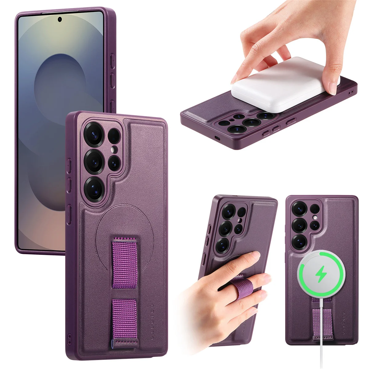 For Magsafe Magnetic Wrist Strap Phone Case for Samsung Galaxy S25 Edge S25 Ultra S26 Plus Leather ShockProof Protective Cover