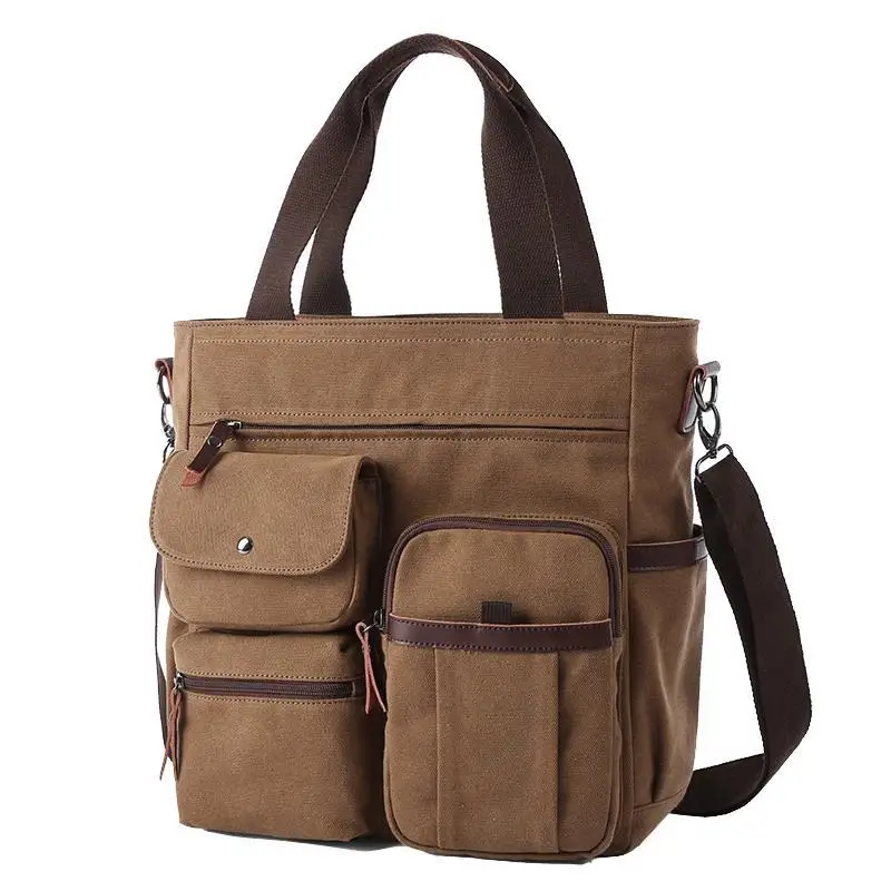 حقائب يد رجالية حقيبة قماش حقيبة كتف رجل للوثائق سعة كبيرة حمل حقيبة كمبيوتر محمول حقائب سفر كروسبودي خمر #5