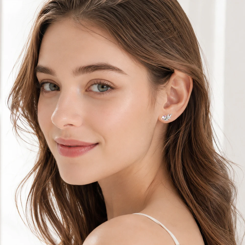 Nature\'s Beauty Flower Ear Studs,Europe Fine Jewerly For Women,2022 Spring Bohemia Gift In 925 Sterling Silver