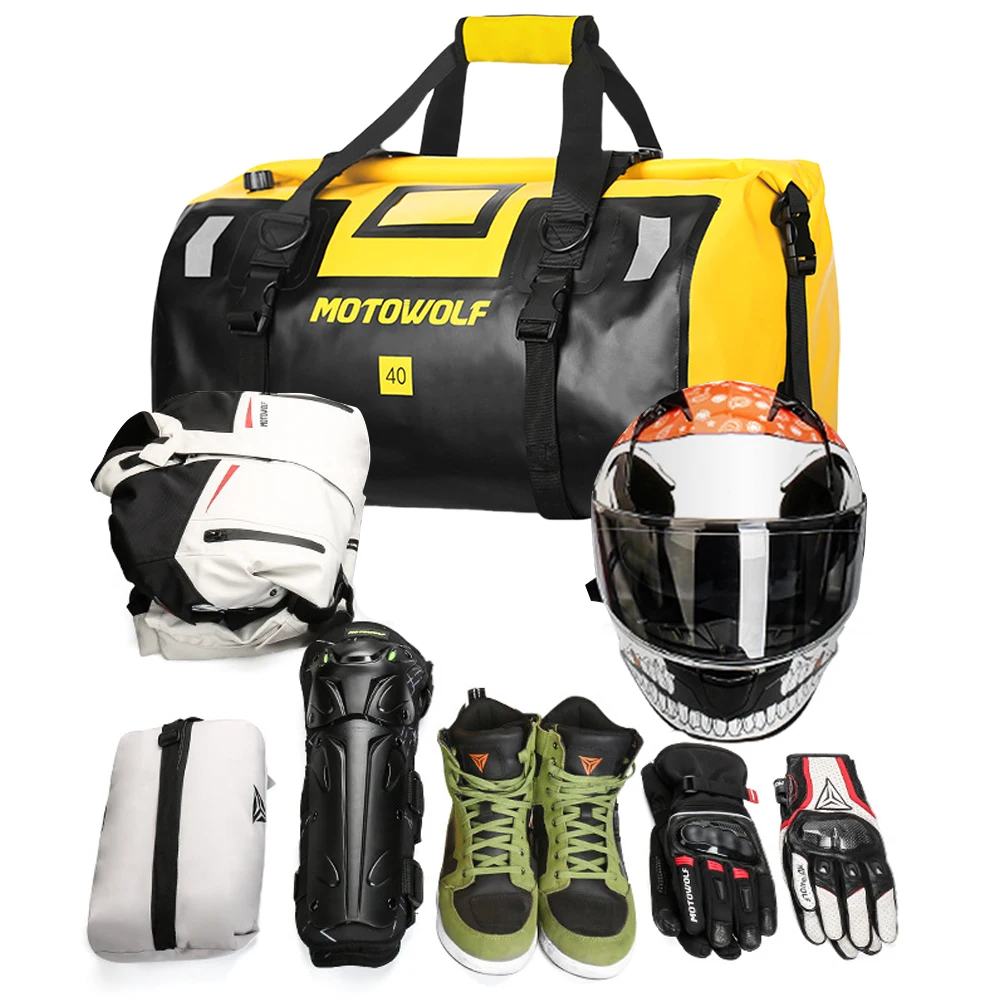

Motorcycle Waterproof Tail Bag Back Seat Bags 40L Travel Outdoor Dry Luggage Roll Pack Bag Motorbike Luggage Backpack Travel Bag