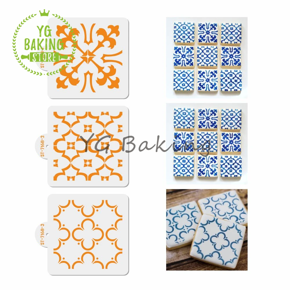 Dorica 3 Pcs/Set European Styles Flower Plastic Lace Side Cookie Stencils Kitchen Pastry Cake Decorating Tools Bakeware