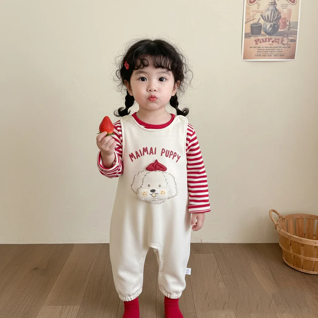 Baby cartoon jumpsuit 2026 Spring and Autumn new style baby western-style puppy bag fart clothes trendy newborn outdoor clothes